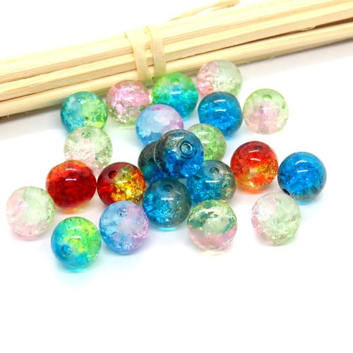 10 perles de verre craquelé multicolore 8 mm