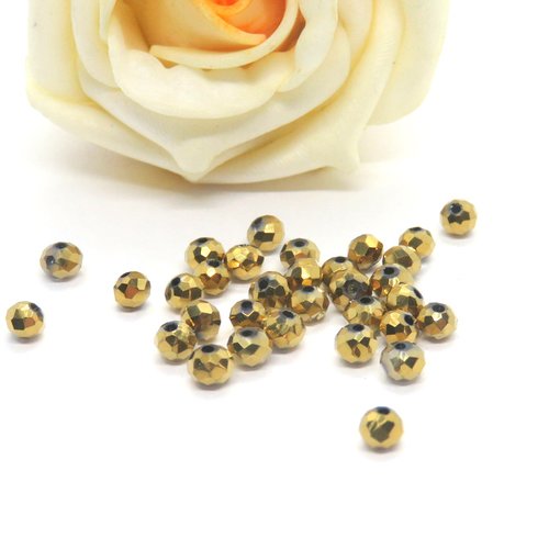 30 perles cristal à facettes rondes doré/or 3 x 4 mm