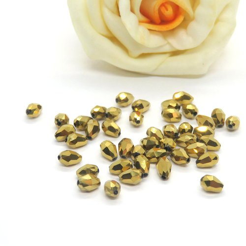 8 perles cristal à facettes petite olive doré/or 3 x 5