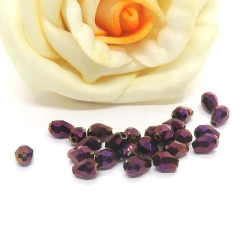 30 perles cristal à facettes petite olive violet à reflets 3 x 5