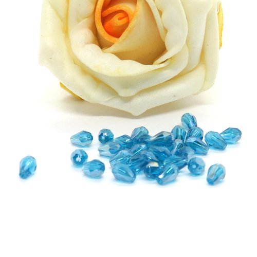30 perles cristal à facettes petite olive bleu 3 x 5