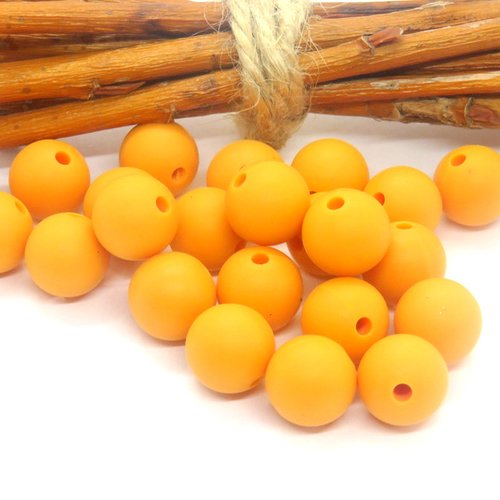 10 perles en silicone orange 12 mm