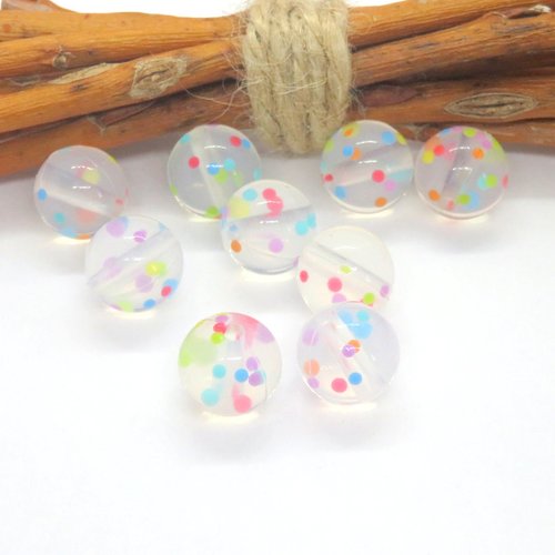 10 perles en silicone a pois translucide 12 mm