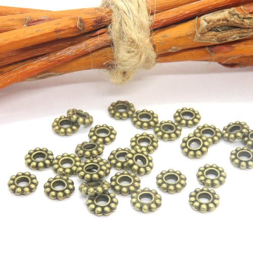 25 perles intercalaires métal bronze 6 mm