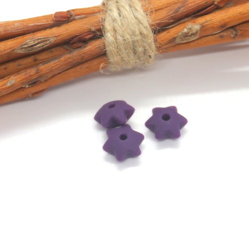 3 perles lentilles forme etoile en silicone violet aubergine 12 mm