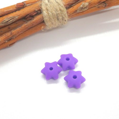 3 perles lentilles forme etoile en silicone violette 12 mm