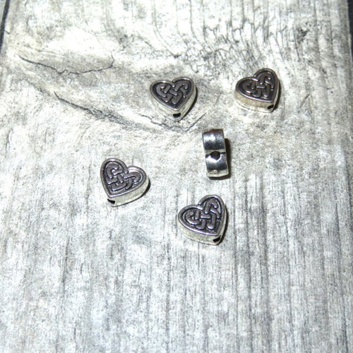 5 perles cœur en acier inoxydable ethnique arabesque 7 x 8 mm