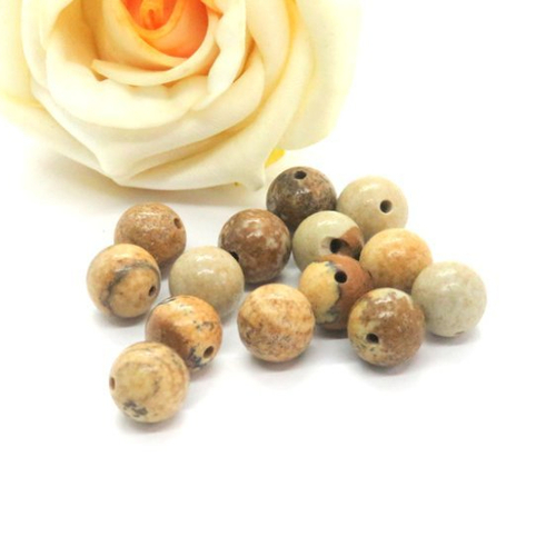 9 perles pierre de jaspe marron, beige 10 mm