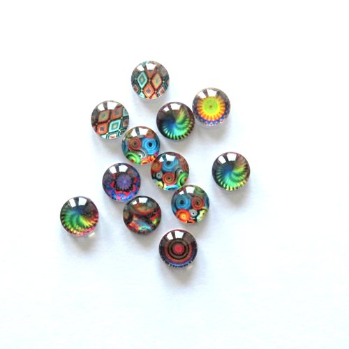 12 cabochons mandela en verre 8 mm