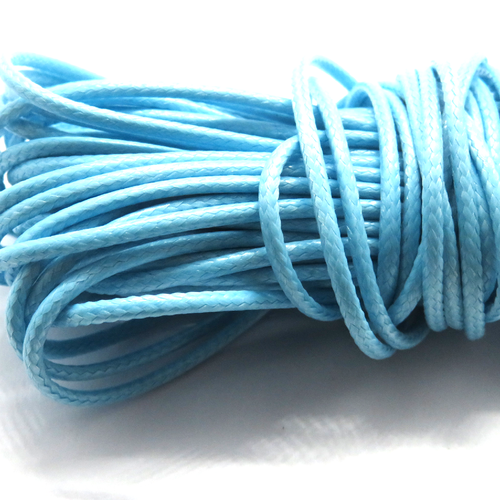 2.5 m cordon coton ciré bleu ciel 1.5 mm