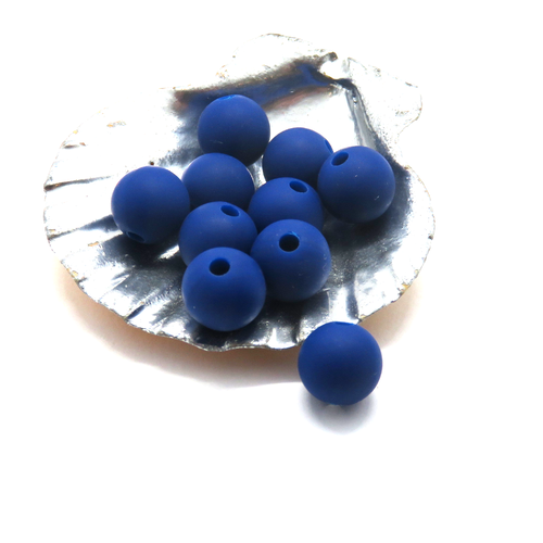10 perles en silicone bleu foncé 9 mm