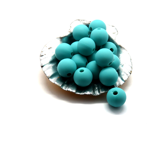 17 perles en silicone bleu turquoise 9 mm