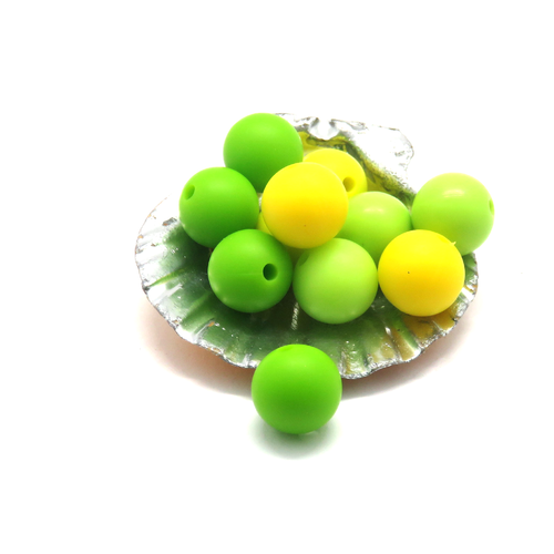 11 perles en silicone vert jaune 12 mm