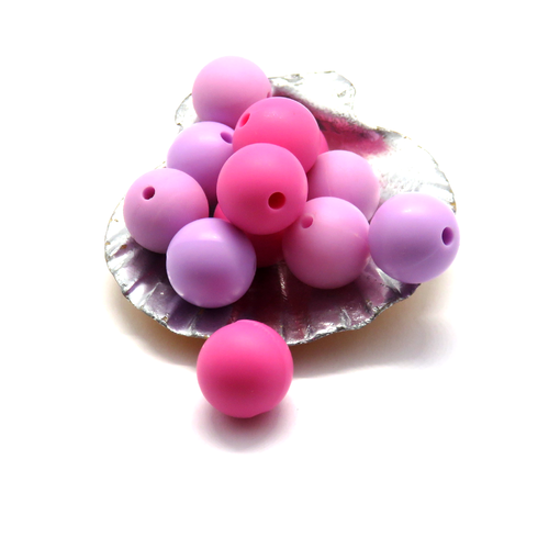 12 perles en silicone mauve rose 12 mm