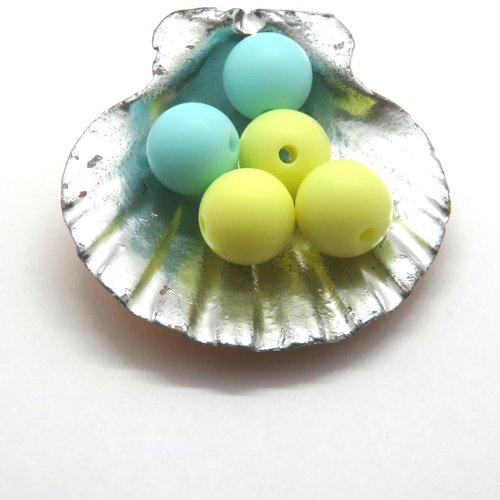 5 perles en silicone bleu ciel jaune 12 mm