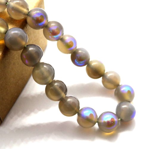 10 perles pierre labradorite grise à reflets 8 mm