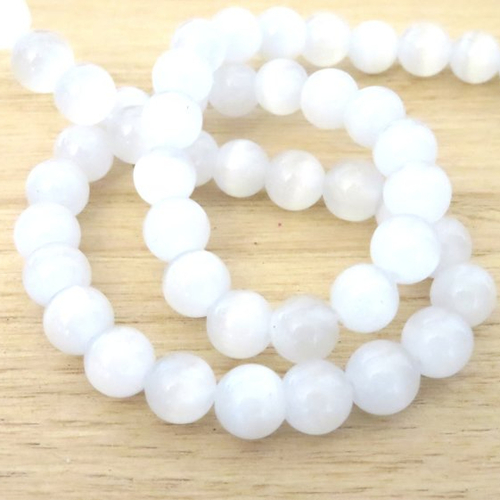 10 perles en verre œil de chat blanche 8 mm