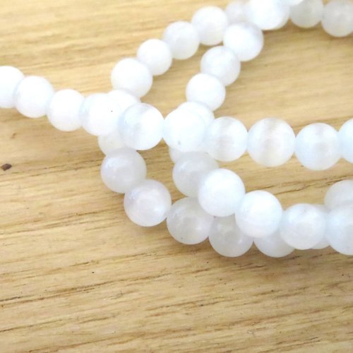 10 perles en verre œil de chat blanche 6 mm