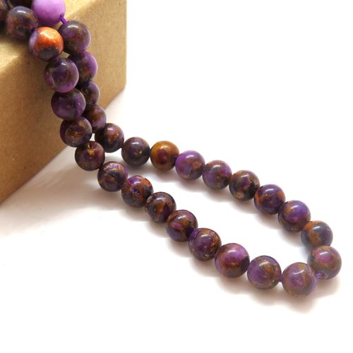 10 perles pierre jaspe marron/violet 6 mm