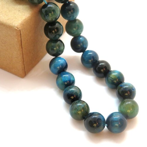 10 perles œil de tigre turquoise 8 mm