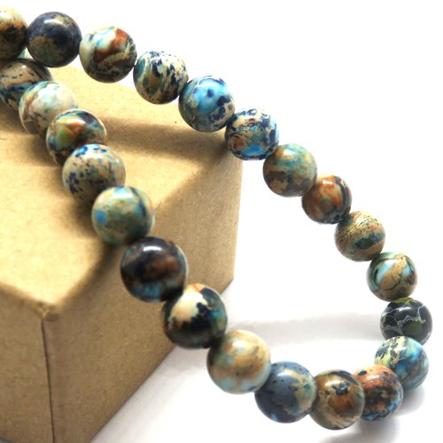 10 perles jaspe sédiments marron turquoise 8 mm