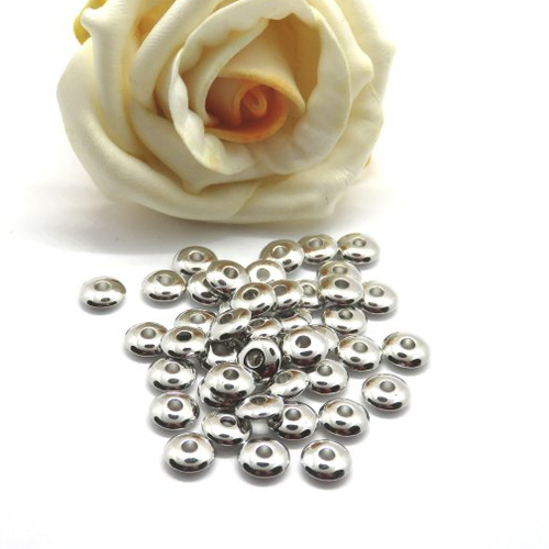20 perles rondelles argentées 6 mm