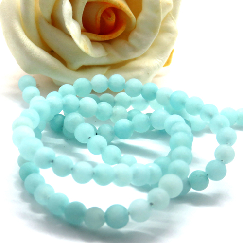 10 perles pierre amazonite givrée naturelle mat 4 mm
