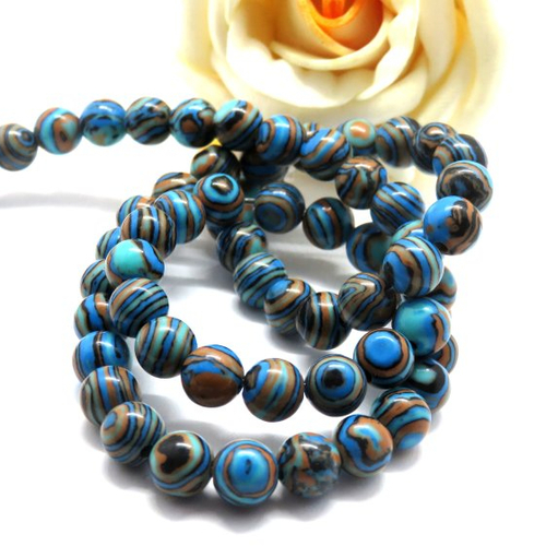 10 perles malachite de synthèse bleu noire 6 mm