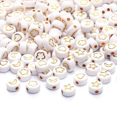 50 perles rondes formes mixtes acrylique doré 7 mm