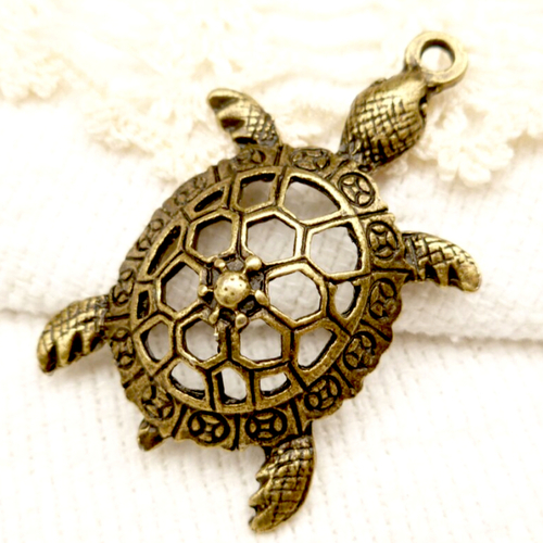 5 pendentifs tortues métal bronze 4 x 2.5 cm