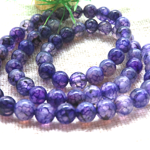 10 perles agate veine de dragon violette/noire 6 mm