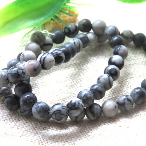 10 perles pierre labradorite grise/noire 6 mm