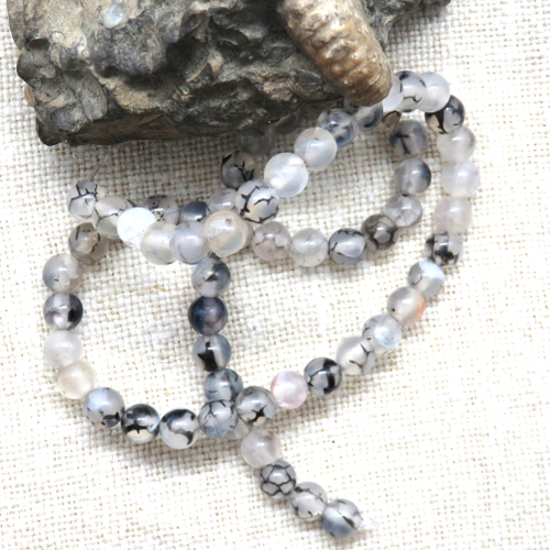 20 perles agate veine de dragon grise/noire 4 mm