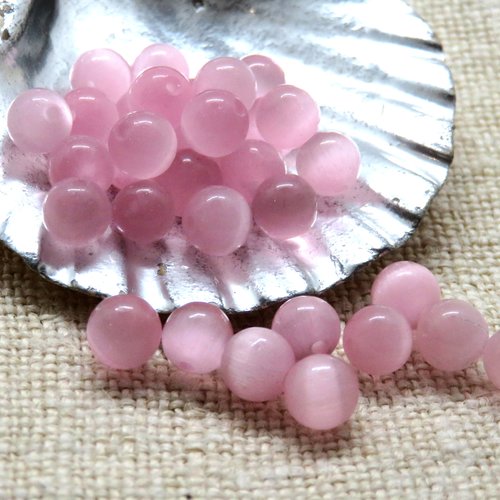 10 perles pierre de lune rose 6 mm