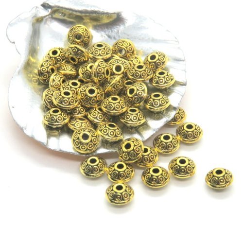 20 perles métal toupies gravées intercalaires dorées 6 mm