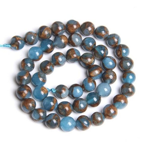 10 perles jaspe bleu lac cloisonné 6 mm