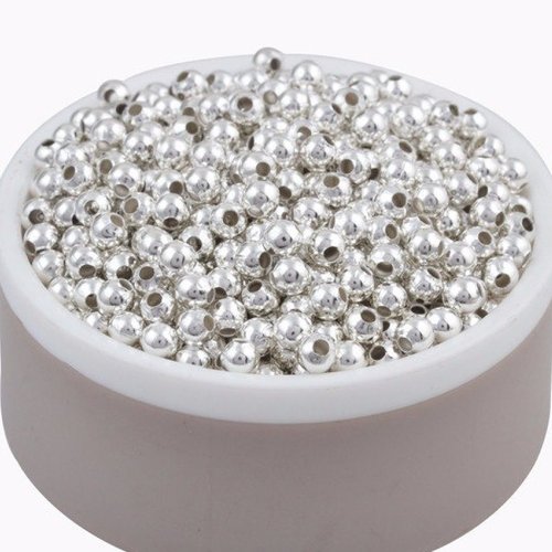 100 perles rondes intercalaire métal argenté 2 mm