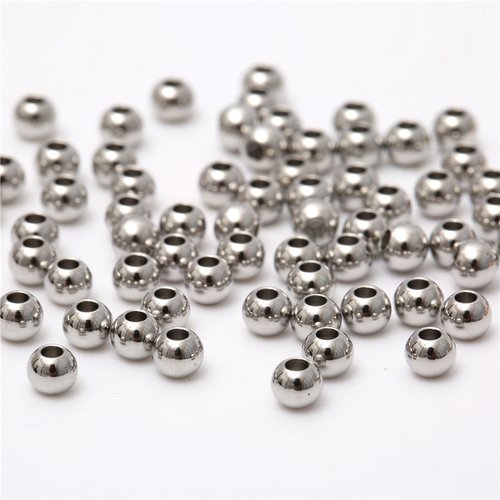 10 perles rondes grands trous acier inoxydable 6 mm