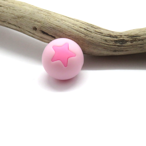 Perle ronde étoile en silicone rose clair/rose 15 mm