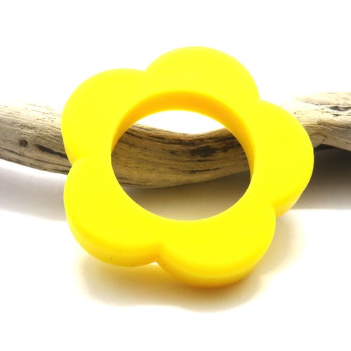 Anneau dentition fleur en silicone jaune