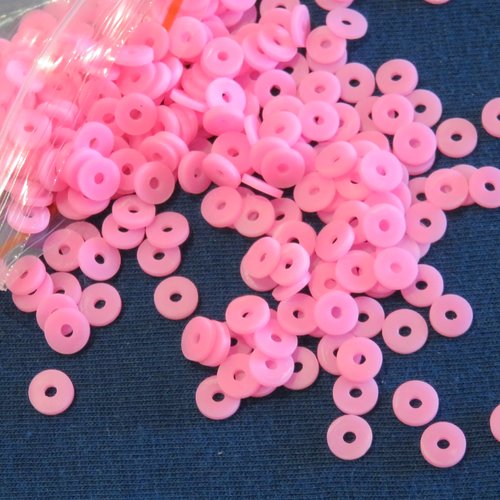 500 perles heishi polymère rose 6 mm