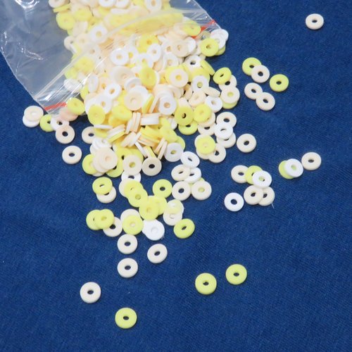 500 perles heishi polymère jaune blanche beige 6 mm