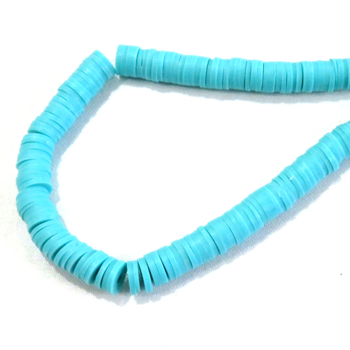 Fil 350 perles heishi polymère turquoise 6 mm