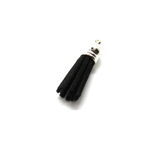 Pompon / gland suédine coupole argentée noir