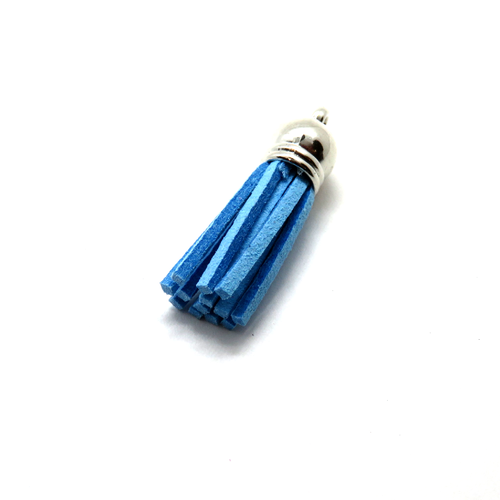 Pompon / gland suédine coupole argentée bleu