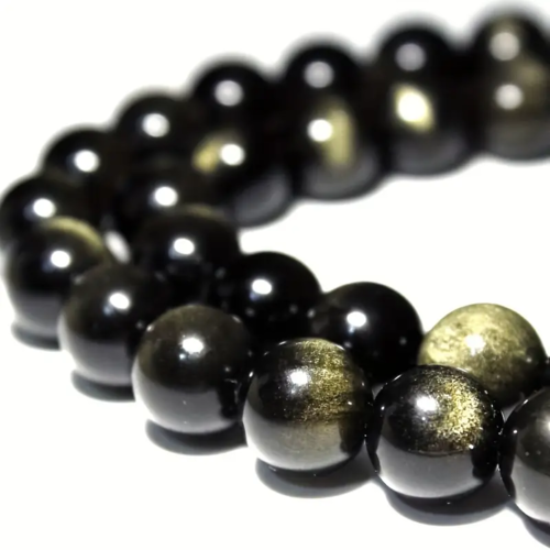 10 perles obsidienne dorées 8  mm