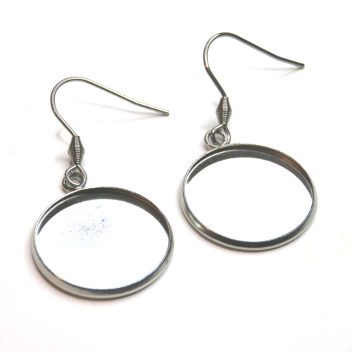 2 boucles d'oreilles support cabochon 20 mm acier inoxydable argentée