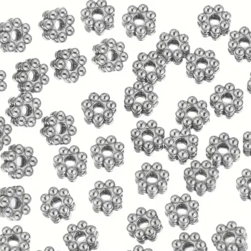 10 perles entretoises intercalaires acier inoxydable argentées 5 mm