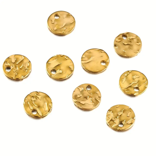 5 breloques rondes martelées pampilles en acier inoxydable 12 mm
