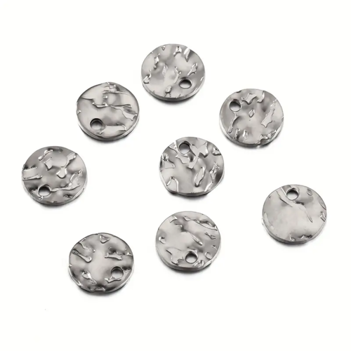 5 breloques rondes martelées pampilles en acier inoxydable 10 mm